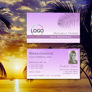 Pastel Lilac Gradient Palm Leaf Logo und Foto Visitenkarte