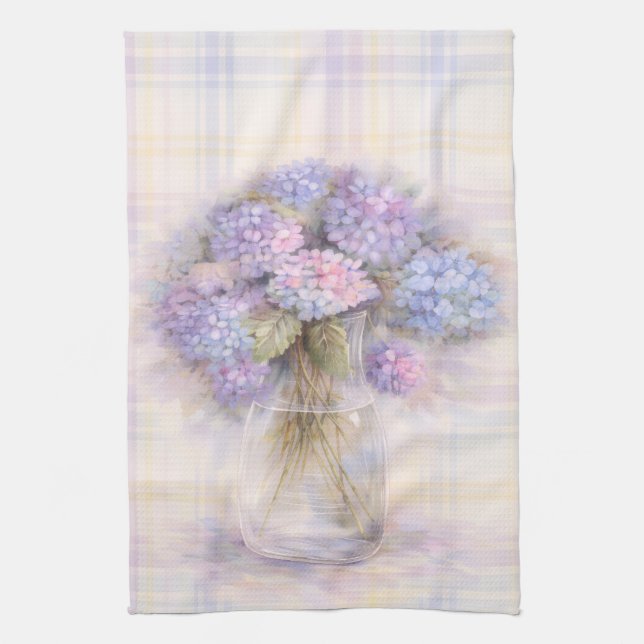 Pastel Lilac Hydrangea Kitchen Tea Towel Geschirrtuch (Vertikal)