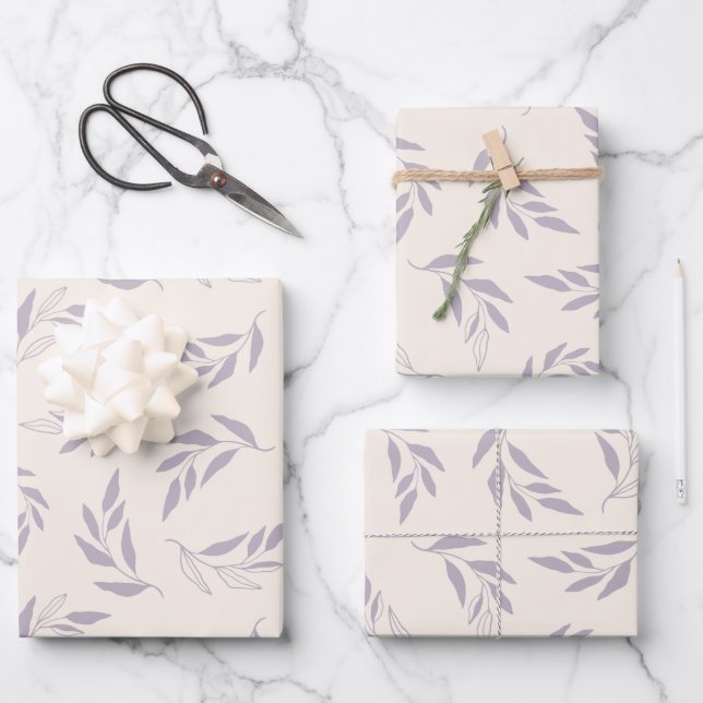 Pastel Lilac Minimalistisches Blumenmuster Geschenkpapier Set (Vorderseite)
