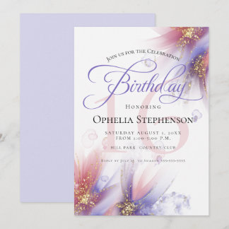 Pastel Lilac Rose Abstrakt Floral Geburtstag Einladung