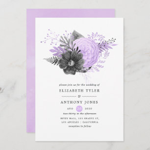 Pastel Lilac und Charcoal Floral Wedding Einladung