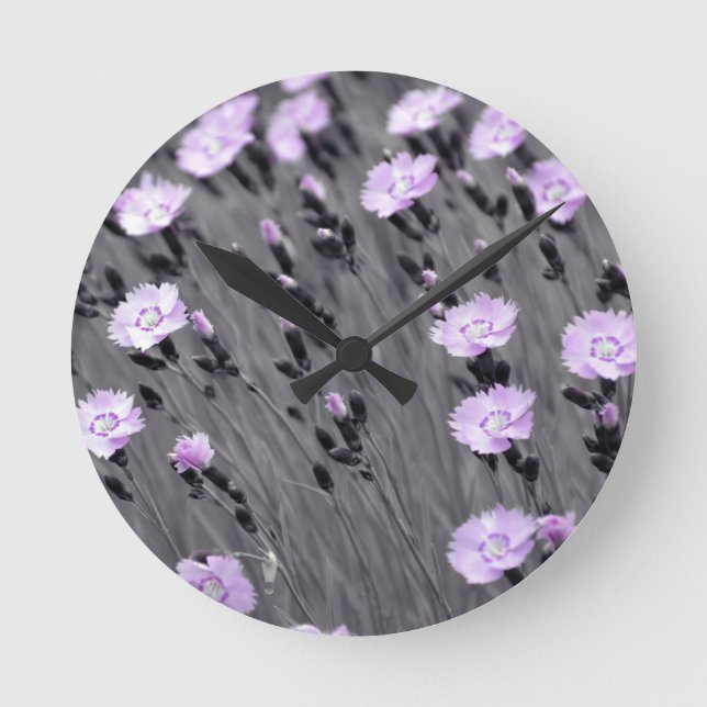 Pastel Lilac Wildblumen Runde Wanduhr (Vorderseite)