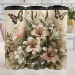 Pastel Lily Bouquet Butterflies Thermosbecher