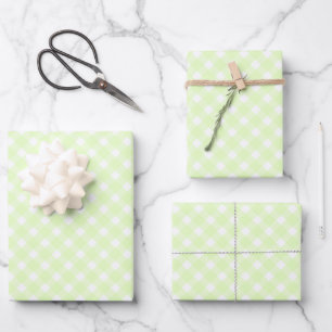 Pastel Lime Green Gingham Kariertes Muster Geschenkpapier Set