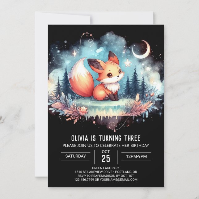 Pastel Little Fox Geburtstag digital Einladung (Vorderseite)