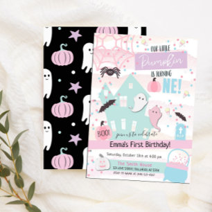Pastel Little Pumpkin Erster Geburtstag Halloween Einladung