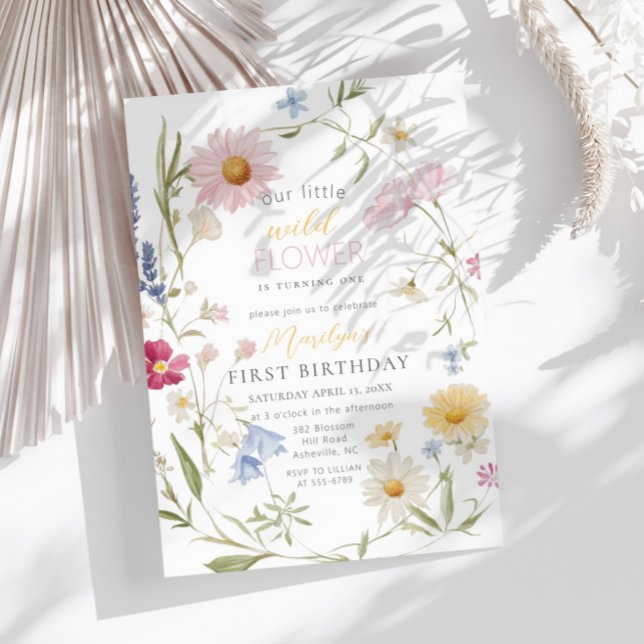 Pastel Little Wildblume Girl 1. Geburtstag Einladung (Von Creator hochgeladen)