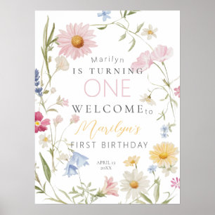 Pastel Little Wildblume Girl 1. Geburtstag Willkom Poster