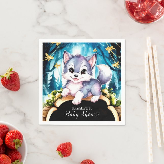 Pastel Little Wolf Baby Shower Serviette (Beispiel)