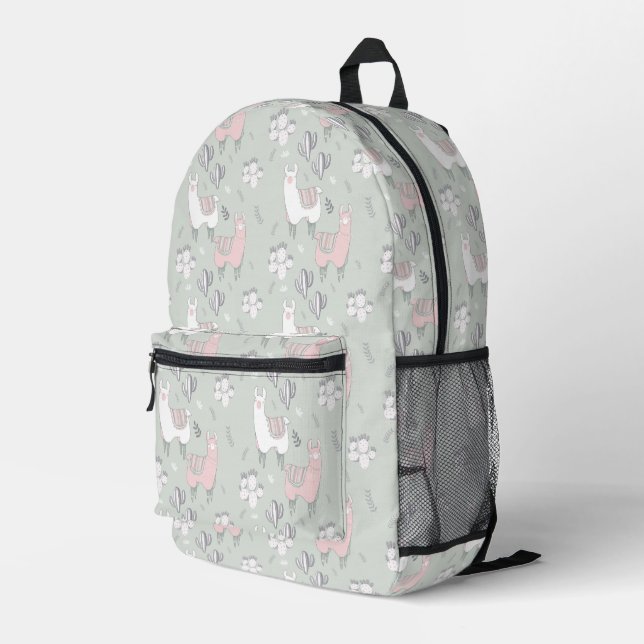 Pastel Llama Pattern Bedruckter Rucksack (Rückseitige Ecke Rechts)