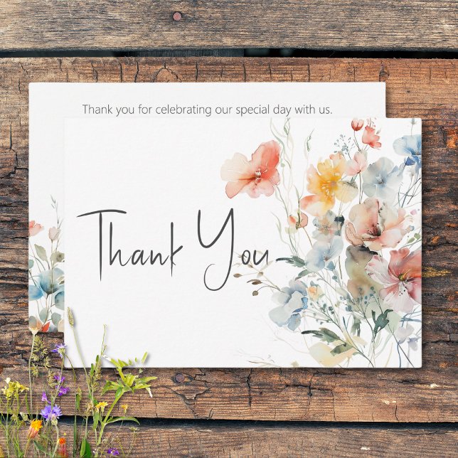 Pastel Loose Wildblumen Moderne Hochzeit Dankeskarte (Pastel Loose Wildflowers Modern Wedding Thank You Card)