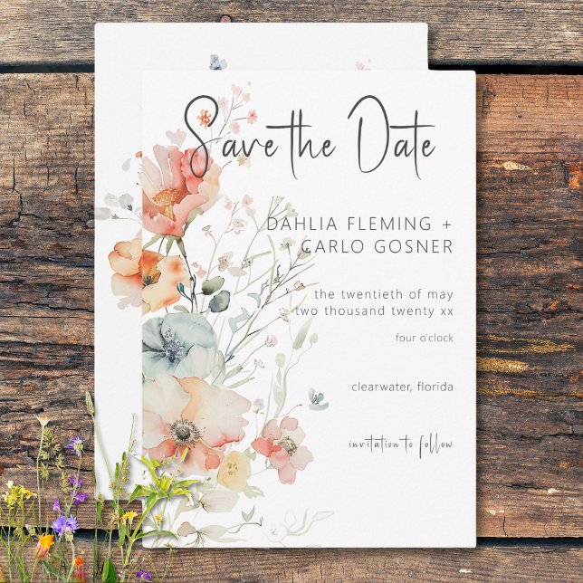 Pastel Loose Wildblumen Moderne Hochzeit Save The Date (Pastel Loose Wildflowers Modern Wedding Save The Date)
