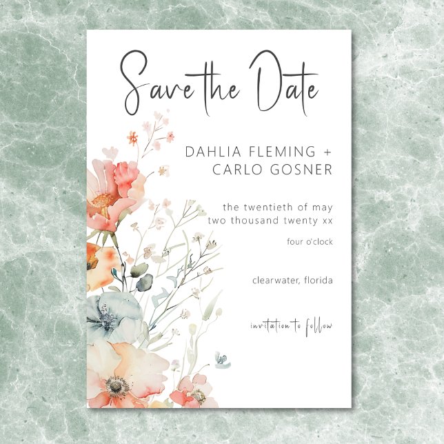 Pastel Loose Wildblumen Moderne Hochzeit Save The Date (Pastel Loose Wildflowers Modern Wedding Save The Date)