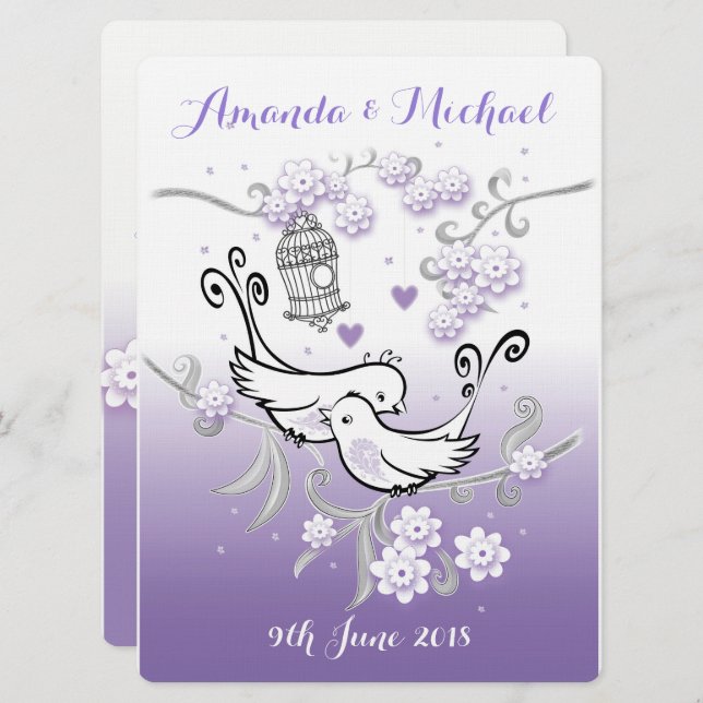 Pastel lovebirds Custom große Hochzeit einladen Einladung (Vorne/Hinten)