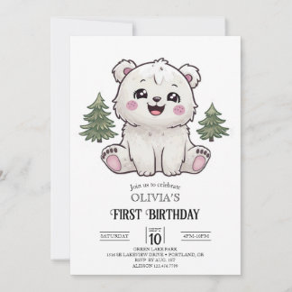 Pastel Lovely Polar Bear 1. Geburtstag Digital Einladung