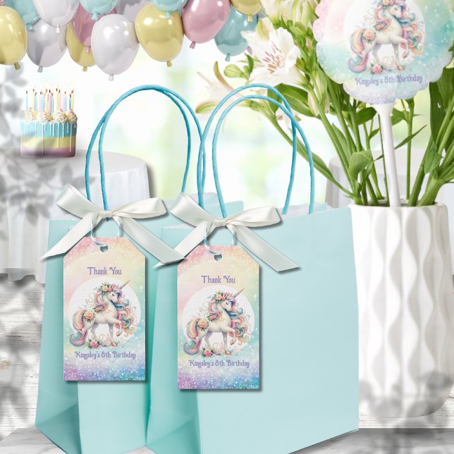 Pastel Lovely Rainbow Unicorn Danke Geschenkanhänger (Pastel Lovely Rainbow Unicorn Thank You Gift Tags)