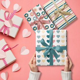 Pastel Loving Hearts Set von 3 Geschenkpapier Set