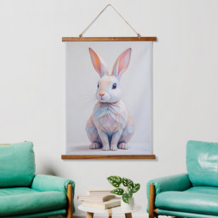 Pastel Low-Poly Bunny Wandteppich Mit Holzrahmen
