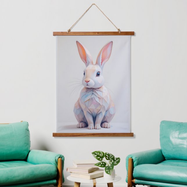 Pastel Low-Poly Bunny Wandteppich Mit Holzrahmen (Wohnzimmer)