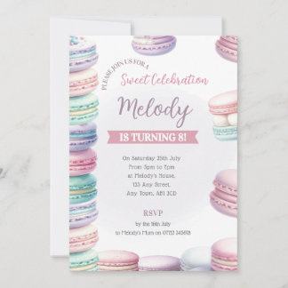 Pastel Macaron zum Geburtstag Einladung zur Süße