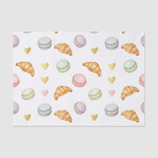 Pastel Macarons and Croissants Seamless Pattern Seidenpapier (Vorderseite)