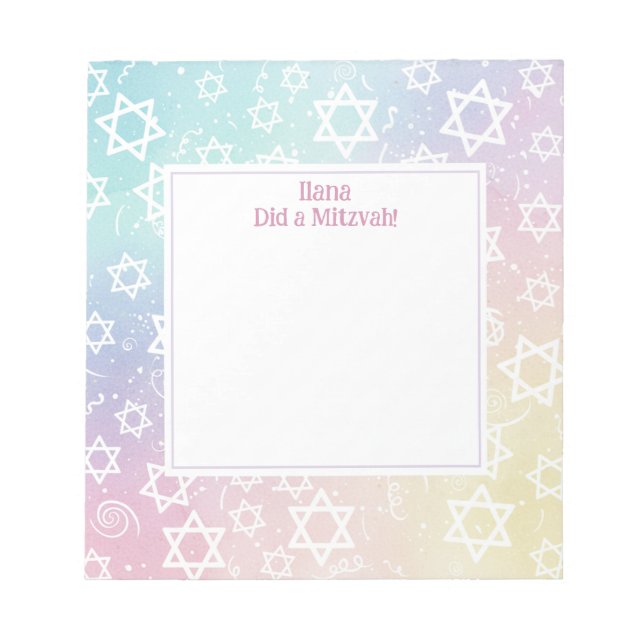 Pastel Magen Star von David Personalisiert Mitzvah Notizblock (Vorderseite)