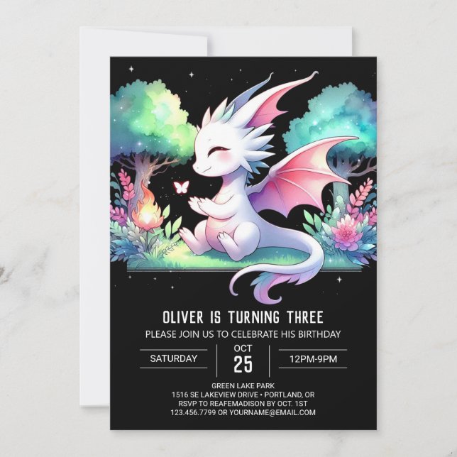 Pastel Magical Dragon Birthday Einladung (Vorderseite)