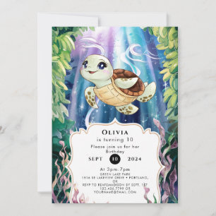 Pastel Magical Kids' Turtle Geburtstag Einladung