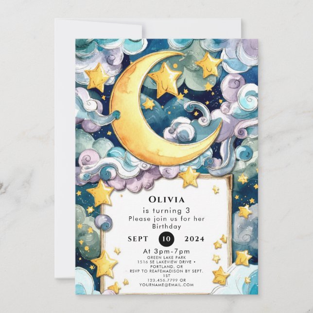 Pastel Magical Moon Birthday Einladung (Vorderseite)