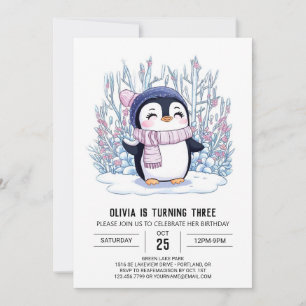 Pastel Magical Penguin Digital Geburtstag Einladung