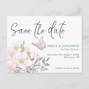 Pastel Magnolias Butterfly Wedding rettet das Datu Postkarte
