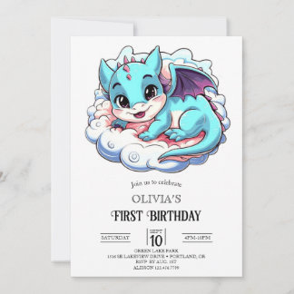 Pastel Majestic Digital Dragon 1. Geburtstag Einladung