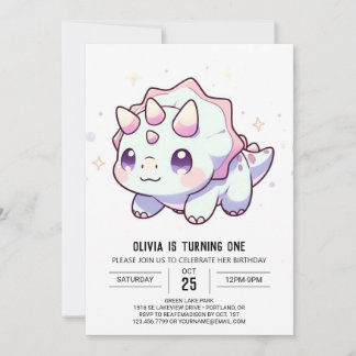 Pastel Majestic Dinosaur 1. Geburtstag Einladung