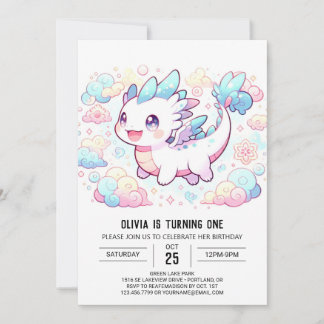 Pastel Majestic Dragon 1. Geburtstag Einladung