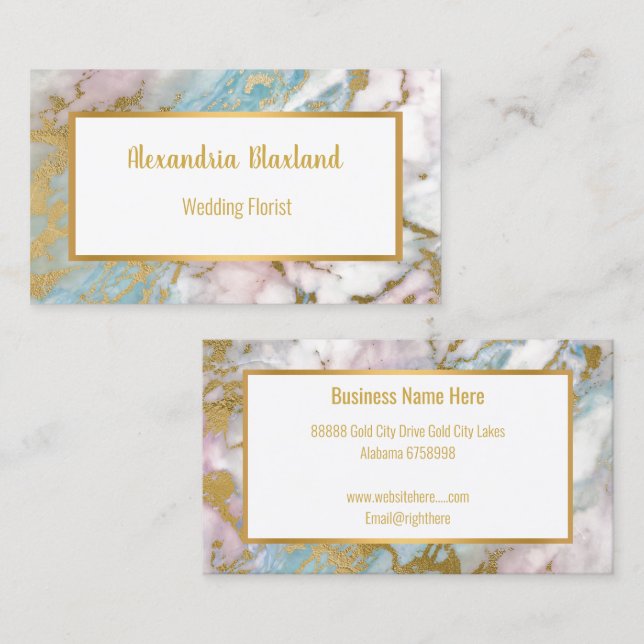 PASTEL MARBLE ABSTRAKT GOLD WHITE BUSINESS CARD VISITENKARTE (Vorne/Hinten)