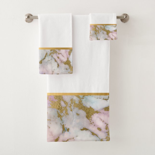 PASTEL MARBLE GOLD BADEZIMMER TOWEL SET (Insitu)