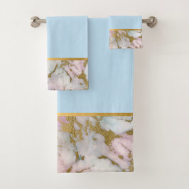 PASTEL MARBLE GOLD BLUE BADEZIMMER TOWEL SET