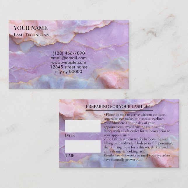 Pastel Marble Lash Before care Appointment Card Terminkarte (Vorne/Hinten)