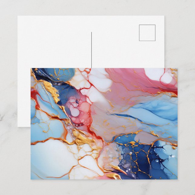 Pastel Marble with Gold Elegance Postkarte (Vorne/Hinten)
