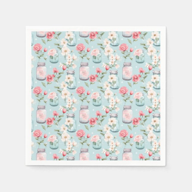Pastel Mason Jar Floral Nahtloses Geschenk Wrap Serviette (Vorderseite)