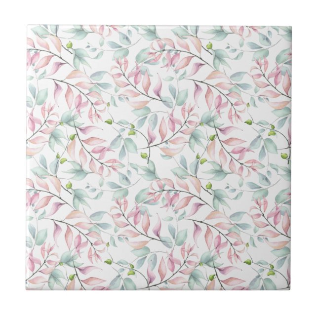 Pastel Mauve and Sage Dancing Blätter Keramik Tile Fliese (Vorderseite)