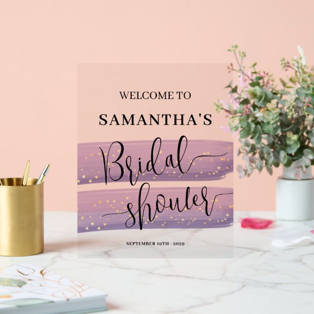Pastel Mauve Celestial Brautparty Willkommen Acrylschild (Hochzeit)