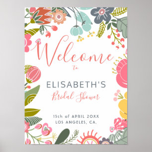Pastel meadow blooms bridal shower welcome sign poster
