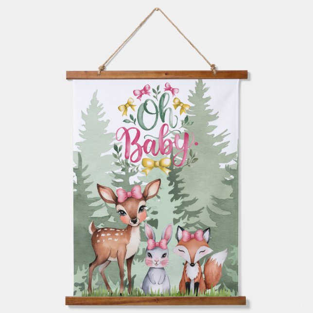 Pastel Meadow Companies: Oh Baby Girl Baby Shower Wandteppich Mit Holzrahmen (Vorderseite)