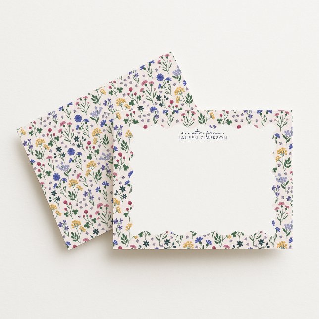 Pastel Meadow Floral Wavy Frame Note Card Einladung (Von Creator hochgeladen)