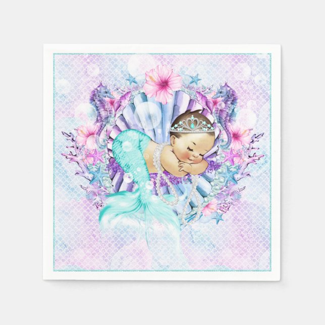 Pastel Mermaid Baby Shower Napkins Serviette (Vorderseite)