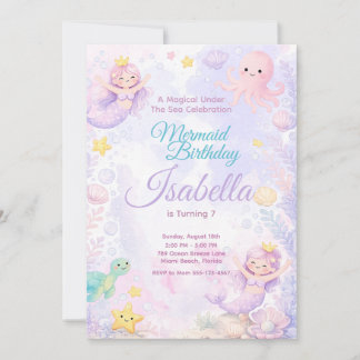 Pastel Mermaid Birthday Invitation Under The Sea  Einladung