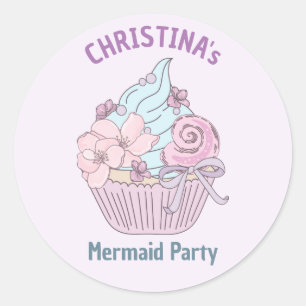 Pastel Mermaid Cupcake Geburtstagsparty Thema Meer Runder Aufkleber