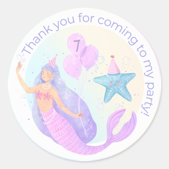 Pastel Mermaid Geburtstagsparty Danke Stickers (Vorderseite)
