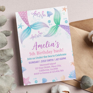 Pastel Mermaid Geburtstagsparty Einladung